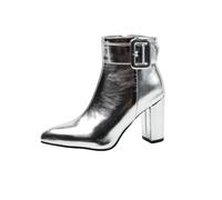 Short Ankle Boots Women's Block Heel Slip-On Boots Comfortable Women's Shoes Western Boots Elegant Chelsea Short Boots Modern Boots Leather Stiffles Lightweight Lace-Up Ankle Boots for Women, silver