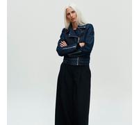Short Biker Style Denim Jacket Untreated Blue