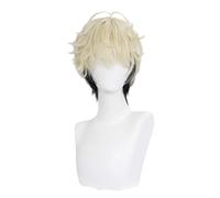 Short Black and Blonde Cosplay Wigs for Men Short Two Tone Wig with Bangs Realistic Anime Costume Synthetic Wigs for Cosplay Party
