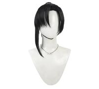 Short Black Cosplay Wigs for Women with Bangs Ponytail Clip Wig Realistic Anime Costume Wigs Heat Resistant Synthetic Wig for Cosplay Costume Party