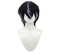 Short Black Purple Highlights Cosplay Wigs for Men Short Ombre Purple Wig with Bangs Realistic Anime Costume Wigs Fashion Heat Resistant Synthetic Wig for Cosplay Party