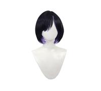 Short Black Purple Two Tone Wig with Bangs Cosplay Wigs for Women Female Realistic Anime Game Costume Wigs Heat Resistant Synthetic Wig for Cosplay Party
