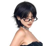 Short Black Wig for Women 12 Inch Shoulder Length Bob Natural Looking Synthetic Heat Resistant Fiber for Daily Party Use(Black)