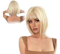 Short Blonde Bob Wig With Bangs for Women - Straight Stylish Ladies Wig for Daily and Party Use, Cosplay, Halloween, Christmas