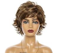 Short Blonde Hair Wigs Synthetic Wigs Cut Natural Wave Wigs for Women Fluffy Bangs Heat Resistant Fiber-111A-8inches-1 PC
