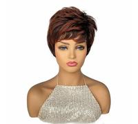 Short Blonde Pixie Cut Wigs for Women Mixed Brown Ombre Wig-Red
