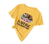 Short Blouse Casual Animal Sloth Top Women Sleeve Print Loose Blouse Wrap Top Women, yellow, XXL