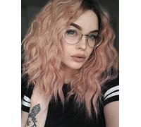 Short BoB Curly Synthetic Lace Front Wigs Ombre Natural Peach Pink Middle Parting Heat Resistant Hair Wig for Woman