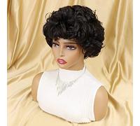 Short Bob Curly Wig 8 Inch Short Curly Wig Pixie Human Hair Fully Machine Made with Bangs Fluffy Short Curls for Black Women Female Cosplay Theme Parties(Black)