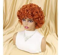 Short Bob Curly Wig 8 Inch Short Curly Wig Pixie Human Hair Fully Machine Made with Bangs Fluffy Short Curls for Black Women Female Cosplay Theme Parties(Orange)
