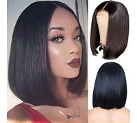 Short Bob Human Hair Wig, Short Straight Bob Wig, Raw Brazilian Real Human Hair, 12 inches, 150% Density, Adjustable Size, True Color, Lightweight, Suitable for Summer