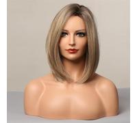 Short Bob Ombre Blond Wigs for Women, Shoulder Length Dark Roots Wig Side Part Synthetic Wig Heat Resistant Hair for Daily Party Cosplay
