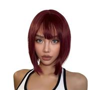 Short Bob Synthetic Wigs Burgundy Wine Red Straight Wig with Bangs Heat Reasistant Beautiful