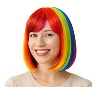 Short Bob Wig for Women, 30 Cm Long Bob Wig,Seven Rainbow Short Straight Hair,Fancy Dress Synthetic Hair, for Christmas,Cosplay Party and Night Club, and Costume Party(Rainbow)