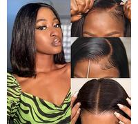 Short Bob Wig Human Hair 100% Brazilian Virgin Hair 180% Density 14 Inch Lace Front Wigs with 4x4 Transparent Lace for Black Women Straight Bob 4x4 Frontal Bouncy & Full