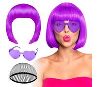 Short Bob Wig | Neon Cosplay Head Accessory - Bob Wig & Sunglasses Set | for Stage Artists Content Creators Themed Events Conventions Costume Masked Parties