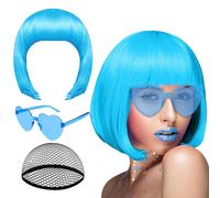 Short Bob Wig | Neon Head Accessory for Fancy Dress | Carnival Costume Wig for Stage Artists Content Creators Events Themed Conventions Costume Masked Parties