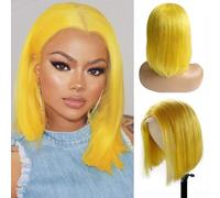 Short Bob Wig Straight,13x4 HD Lace Wig Glueless Wig Human Hair,with Baby Hair,Natural appearance,For Black Women Daily role play Wear.(Lemon yellow)