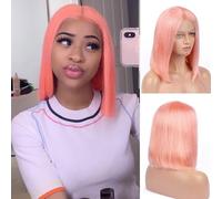 Short Bob Wig Straight,13x4 HD Lace Wig Glueless Wig Human Hair,with Baby Hair,Natural appearance,For Black Women Daily role play Wear.(Pink)