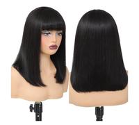 Short Bob Wig with Bangs Straight Human Hair Bob with Bangs Wig Human Hair Density Straight Bang Bob Wig For Women(12inches)
