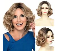 Short Bob Wig With Side Bangs - Synthetic Full Cap, Highlights Style, Daily Wear Fit All Face Shapes Skin Tones(A)