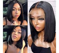 Short Bob Wigs, Lace Front Short Straight Wig without Bangs, Middle Part Synthetic Wig, Natural Color Hair Wigs for Women Girls Daily Use