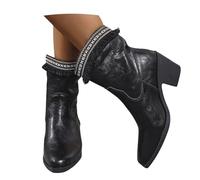 Short Boots With Fringes Women's Retro Western Cowboy Boots PU Leather Booties With Block Heel Pointed Toe Booties Large Size Ankle Shoes For Outdoor, Party, Concert(Black,5 UK)