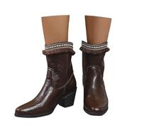 Short Boots With Fringes Women's Retro Western Cowboy Boots PU Leather Booties With Block Heel Pointed Toe Booties Large Size Ankle Shoes For Outdoor, Party, Concert(Brown,6.5 UK)