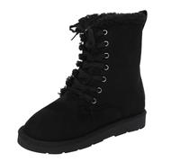 Short Boots Women, Warm Faux Fur-Lined Boots Orthopedic Lace-Up Pull-On Shoes Lightweight Waterproof Non-Slip Boot Winter Wide-Fitting Ankle Booties Fashion Round Toes Shoe