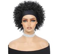 Short Bouncy Curly Headband Wig with Headbands Black Attached Synthetic Afro Wigs