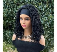 Short Braided Headband Wigs For Black Women Box Braided Headband Bob Wig African Synthetic Braiding Hair Headband Bob Wig-#1B