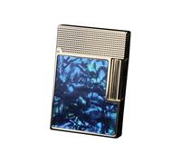 Short brass butane lighter, handmade, inlaid with colorful shells, classic flip cover, side sliding ignition, suitable for collection/business/gift(Silver4)