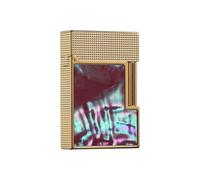 Short brass butane lighter, handmade, inlaid with colorful shells, classic flip cover, side sliding ignition, suitable for collection/business/gift(Brass3)