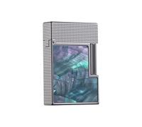 Short brass butane lighter, handmade, inlaid with colorful shells, classic flip cover, side sliding ignition, suitable for collection/business/gift(Silver1)