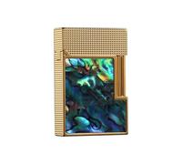 Short brass butane lighter, handmade, inlaid with colorful shells, classic flip cover, side sliding ignition, suitable for collection/business/gift(Brass1)