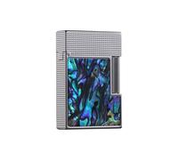 Short brass butane lighter, handmade, inlaid with colorful shells, classic flip cover, side sliding ignition, suitable for collection/business/gift(Silver2)
