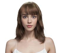 Short Brown Highlight Wave Hair with Bangs,Synthetic Bob Curly Wavy Wig for Women Daily or Cosplay Use