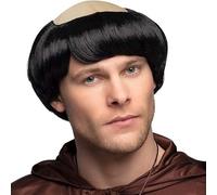 Short Brown Monk Wig - One Size Fit All Adults - Realistic Style for Cosplay, Halloween, Stage Performances (Black)