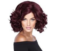 Short Brown Wig for Women Curly Fluffy Side Part Mixed Blonde Layered Synthetic Natural Halloween Party Costume Hair(Wine Red)