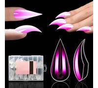 Short Cat Claw Curved Stiletto Nail Dual Forms for Extension, Sculptural Eagle Hawk Acrylic Nails Reusable Full Cover Mold Suitable for Polygel Solid Hard Builder Gel 140Pcs 14 Sizes (Pink)