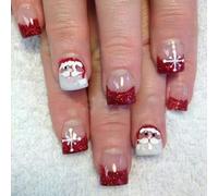 Short Christmas 24PCS Santa Snowflake Glittering Design Red Shimmering False Nails ABS For Event Christmas False Nail Red Glittering