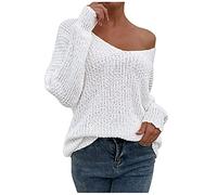 Short Coat for Women Off-The-Shoulder Long Sleeve One-word Collar Pullover Knitted Plain Backless Tunic Long Blouses, White, M