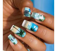 Short Coffin Fake French Full Covers Acrylic False Coconuts Tree Designs Fake for Women Design False Nails