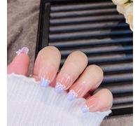 Short Coffin Handmade Wearable Nails Sweet Bow Nail Art Decoration Elegant Purple French Manciure for Women and Girls 10PCS (M122-M)