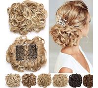 Short Combs Messy Curly Wavy Extensions Bun Piece Up Do Drawstring Ponytail Clip in Comb Extensions Chignon Dark Brown to Light Auburn