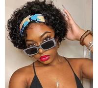 Short Culy Headband Wig Human Hair for Women Short Pixie Cut Headband Wig for Black Women Short Natural Black Pixie Cut Curly Headband Wig for Women