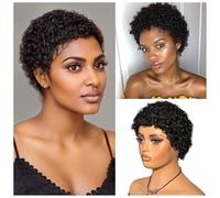 Short Curly Afro Wigs for Black Women 100% Human Hair Deep Wave Pixie Cut Natural Black Glueless Short Afro Wig Brazilian Human Hair African Style for Black Women