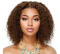 Short Curly Bob Wig Human Hair,Glueless Wigs Pre Plucked Cut Bleached 4x4 Lace Closure Hairs(14 inch)