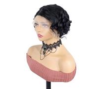 Short Curly Bob Wig, Water Wave Elf Short Hair, 13X4 Lace Wig Curly Bob Wig Human Hair,With Baby Hair,Suitable for ladies to wear at daily parties.(Natural color)