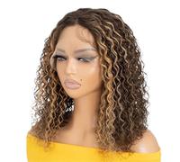 Short Curly Bob Wigs T Part Lace Front Glueless Wig | Fashion Highlight Brown Human Hair 13x4x1 HD Lace Front Glueless Wig for Women(10 inch)